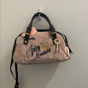 Juicy Couture Blush Suede Satchel with Black Trim & Gold Charm